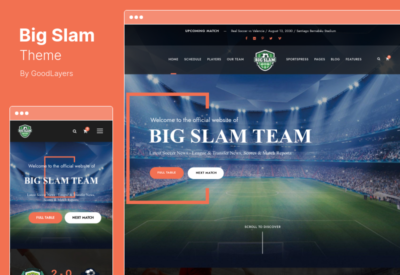 Tema Big Slam - Tema WordPress de Clubes Esportivos e Futebol