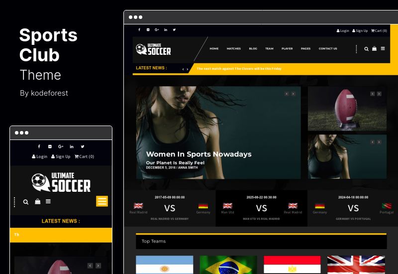 Tema clubului sportiv - Ultimate Soccer News Magazine Tema WordPress