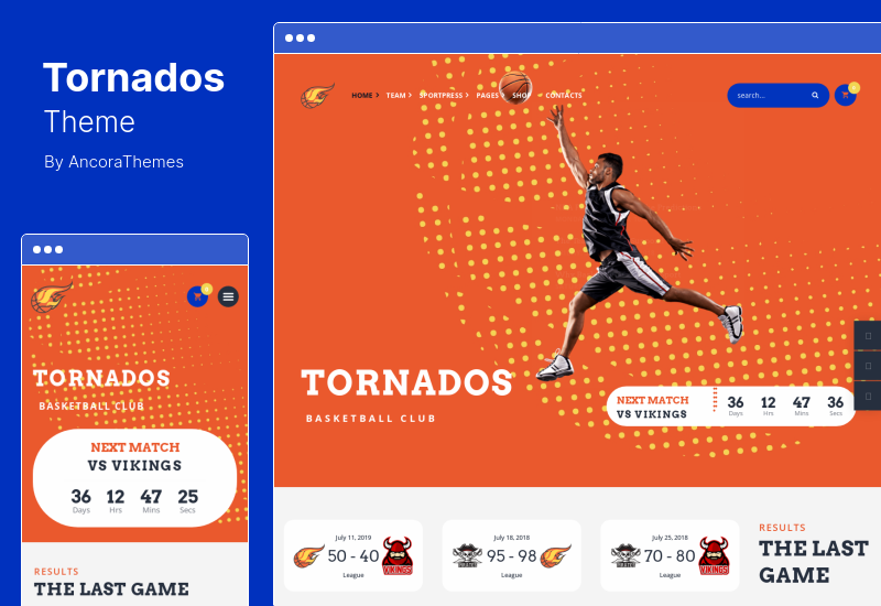 Tema Tornados - Tema WordPress pentru echipa de baschet NBA