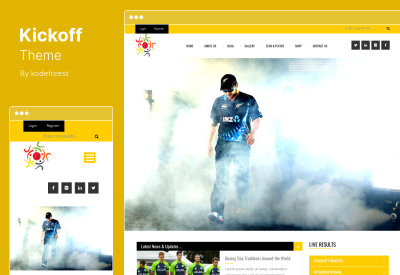 ธีม Kickoff - สโมสรกีฬาและทีมฟุตบอลและลีก WordPress Theme