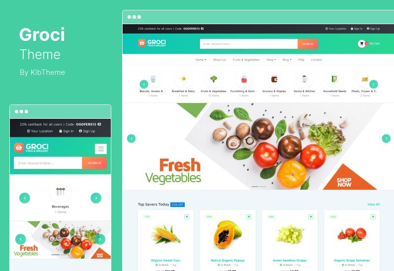 Tema Groci - Tema WordPress per il mercato di alimenti e generi alimentari biologici