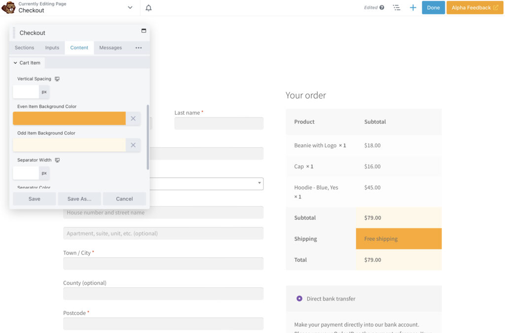 Ao criar uma página de checkout do WooCommerce, as cores são importantes