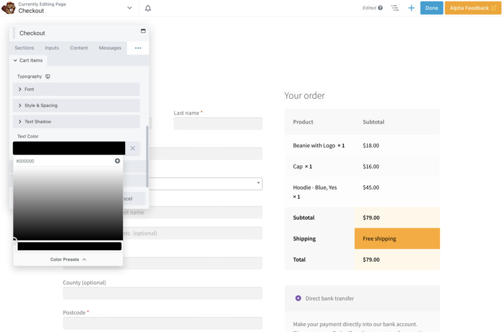 WooCommerceチェックアウトページを作成するときにテキストを表示する