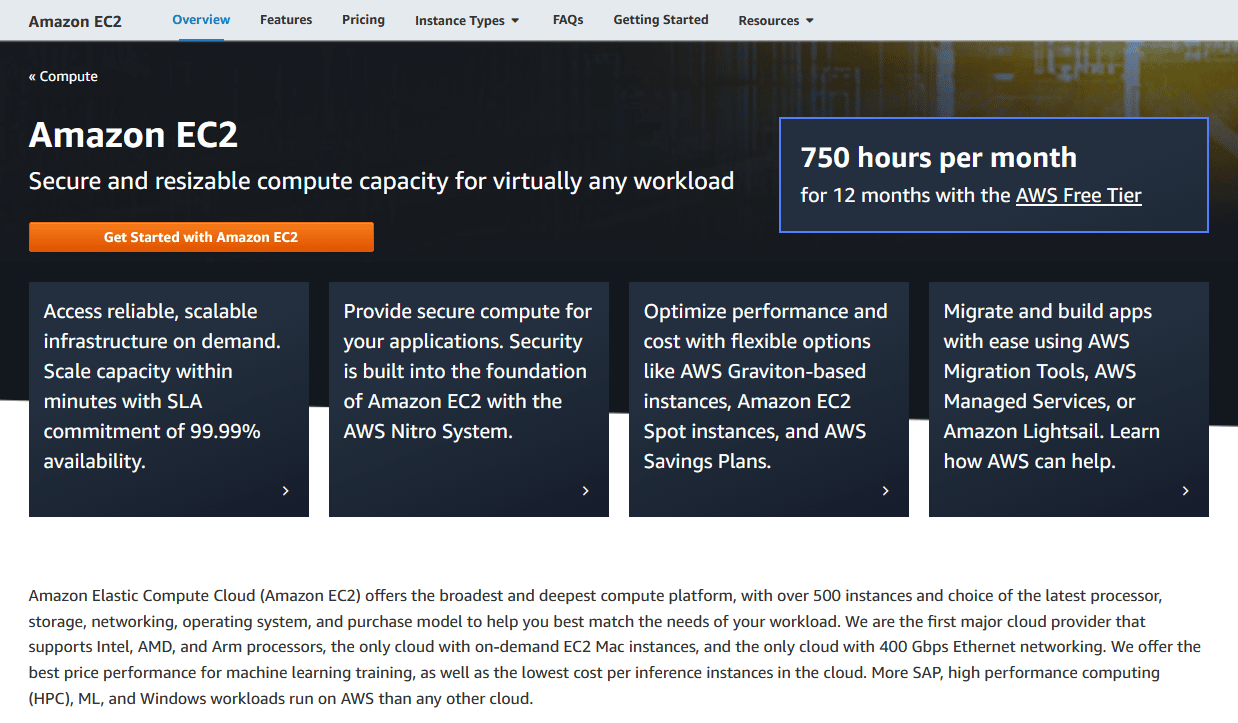 Amazon EC2-Homepage