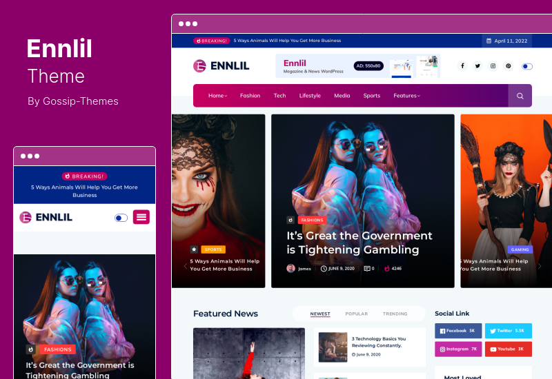 Ennlil Theme - WordPress тема современного журнала