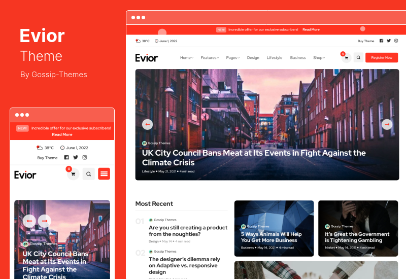 Evior Theme - WordPress-Theme für moderne Zeitschriften