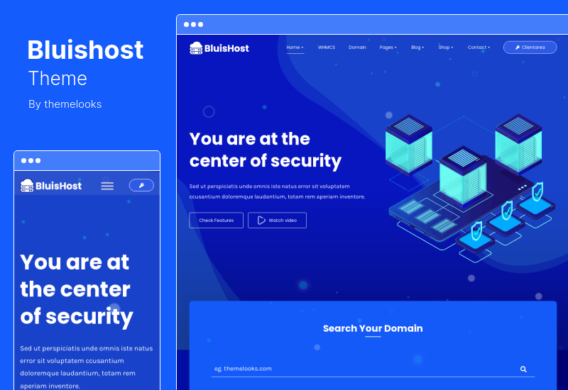 Bluishost Theme - Responsives Webhosting mit WHMCS WordPress Themes