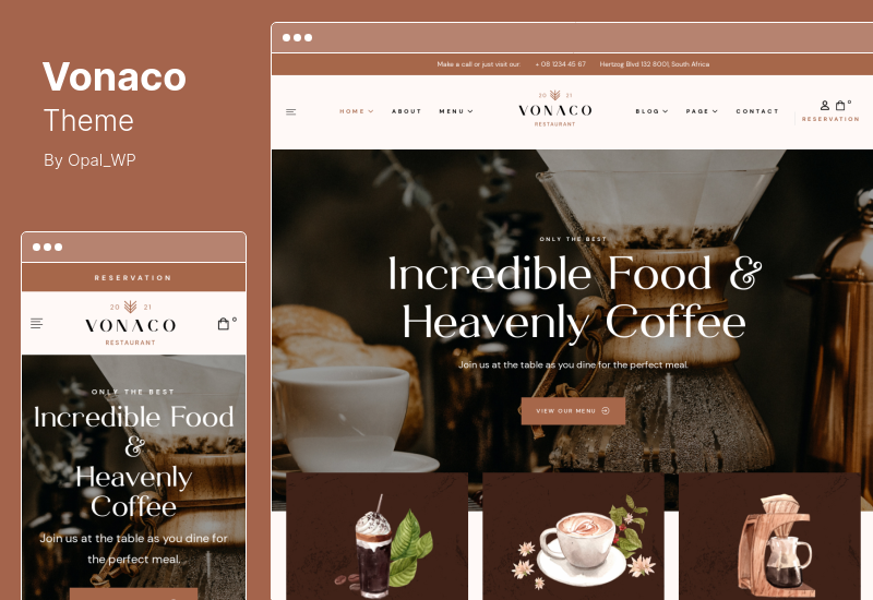 Vonaco Theme - ร้านอาหารร้านกาแฟ WordPress Theme