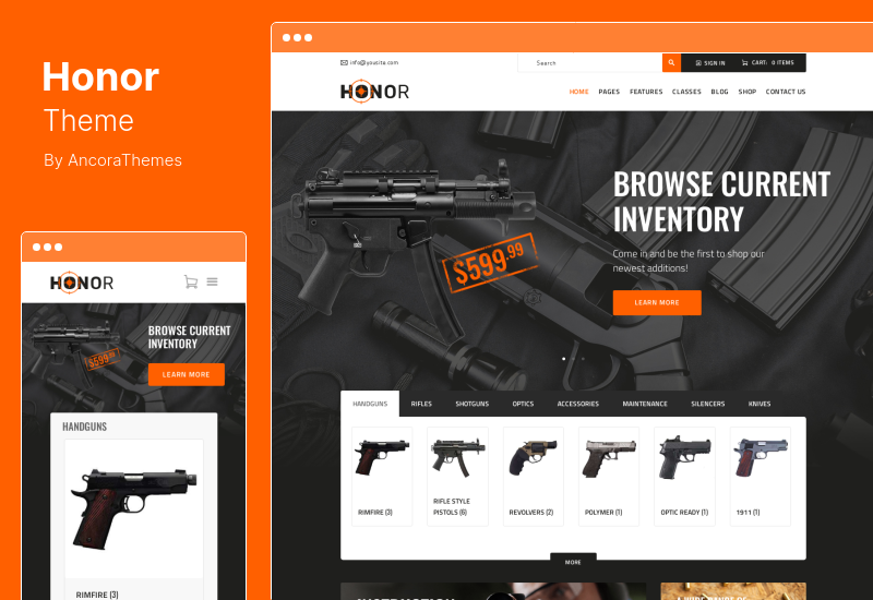 Honor Theme - Tema WordPress Klub Menembak & Toko Senjata Serbaguna