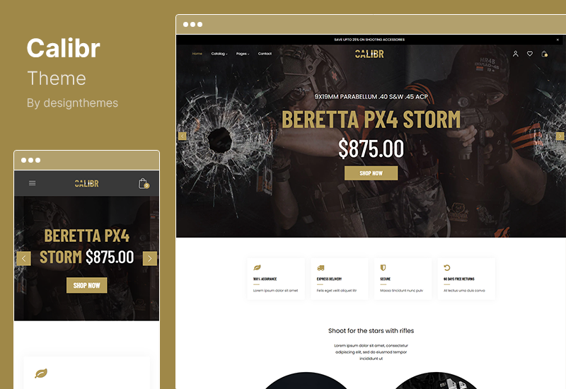 Tema Calibr - Toko Senjata & Produk Tunggal eCommerce Shopify WordPress Theme