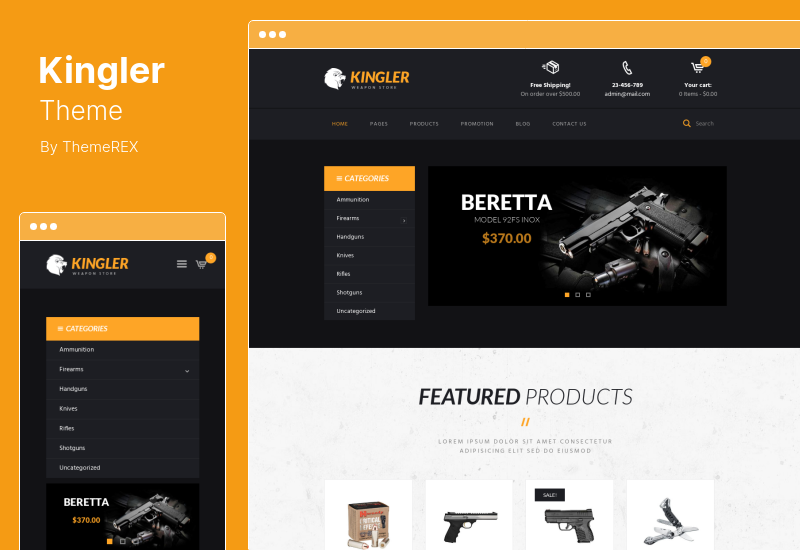 ธีม Kingler - ร้านขายอาวุธและฝึกปืน WordPress Theme