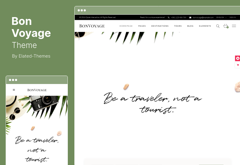 ธีม BonVoyage - บริษัทท่องเที่ยวและทัวร์ WordPress Theme