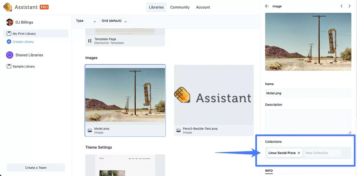 Screenshot der Assistant Pro-Web-App – Sammlungen