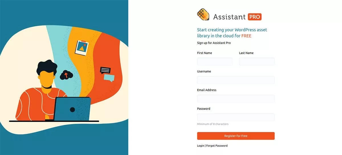 captura de tela da página de registro do Assistant Pro