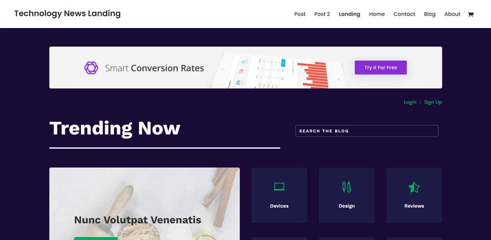 Templat demo situs web buletin Divi