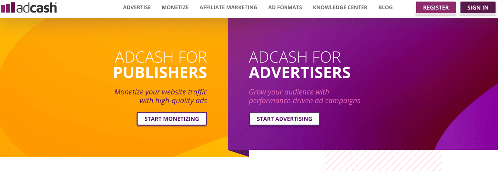 La homepage di Adcash