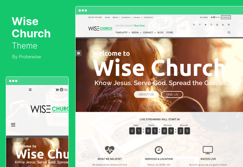 Wise Church Teması - Çok Amaçlı Çevrimiçi Bakanlık WordPress Teması