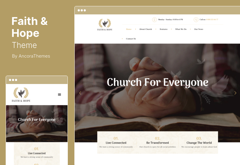 Tema Faith & Hope - O temă WordPress non-profit modernă pentru biserică și religie