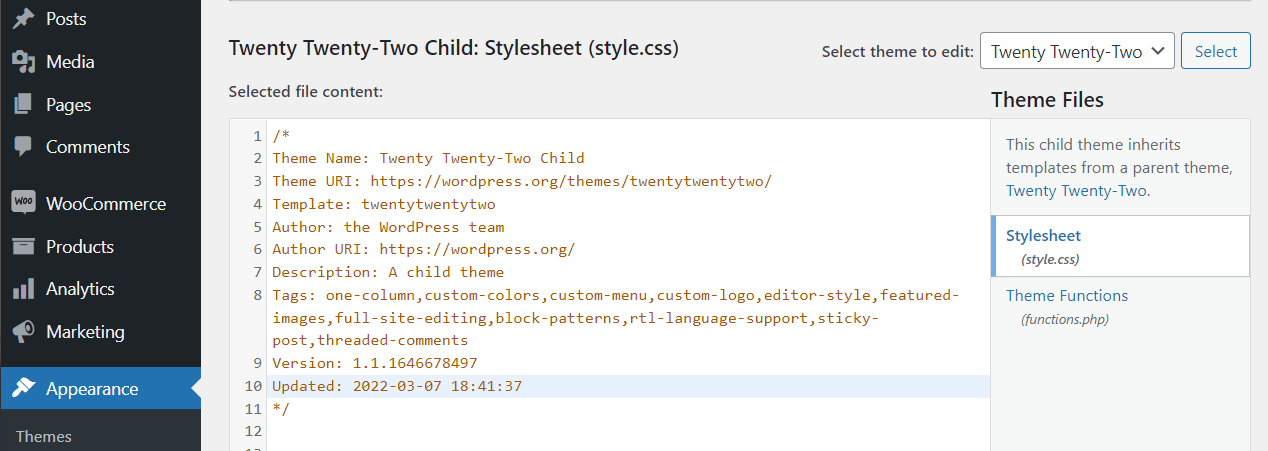 mengedit file style.css tema anak