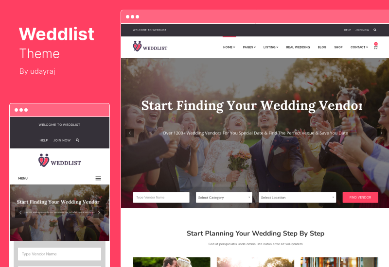 Weddlist 테마 - 웨딩 벤더 디렉토리 WordPress 테마