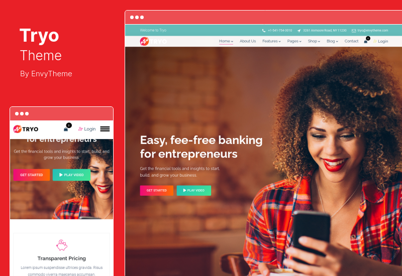 Tema Tryo - Tema WordPress pentru transfer de bani Elementor Online Banking