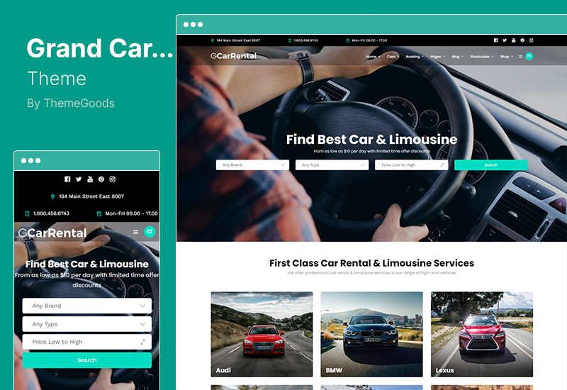 Grand Car Rental Theme - บริการรถเช่าและบริการรถลีมูซีน WordPress Theme