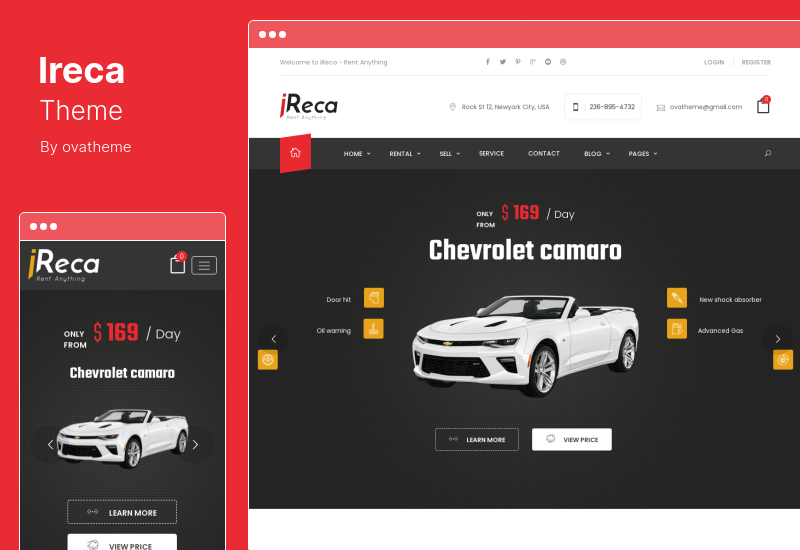 ธีม Ireca - รถเช่า เรือ, จักรยาน, ยานพาหนะ, ปฏิทิน WordPress Theme