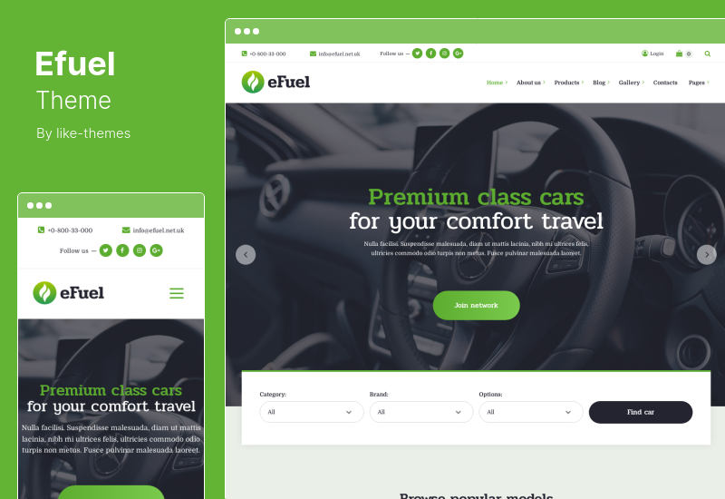 Tema Efuel - Tema de WordPress para alquiler de coches eléctricos y carga de vehículos eléctricos