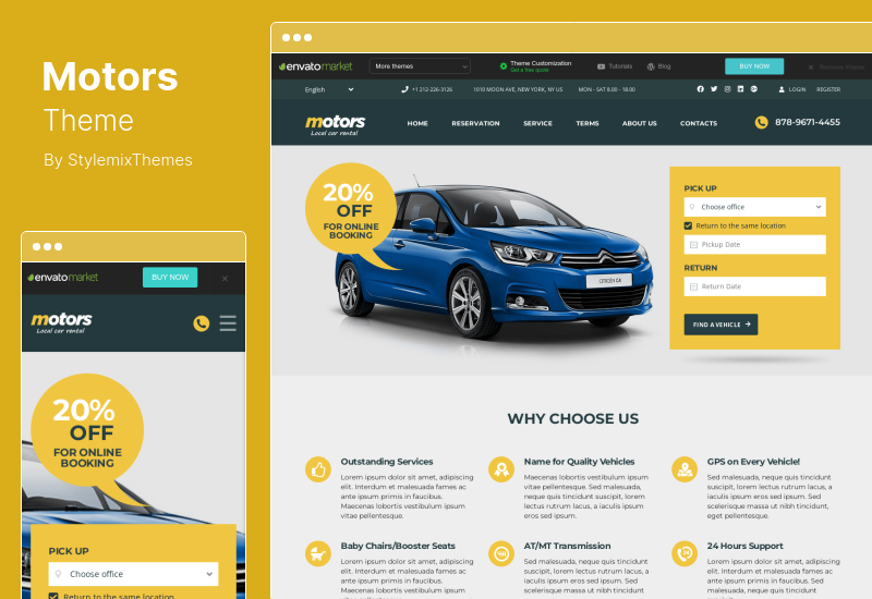 Tema Motors - Dealer de mașini, închiriere și înregistrare tema WordPress