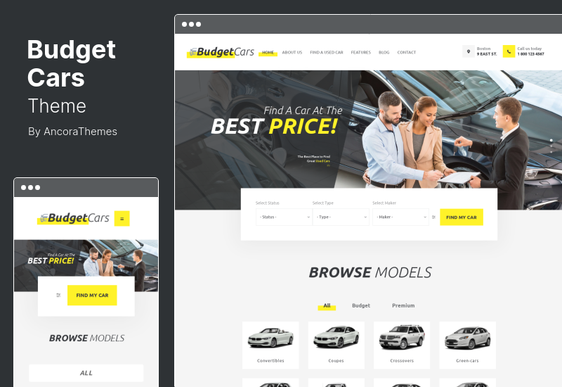 Thème Budget Cars - Thème WordPress pour concessionnaire et location de voitures d'occasion