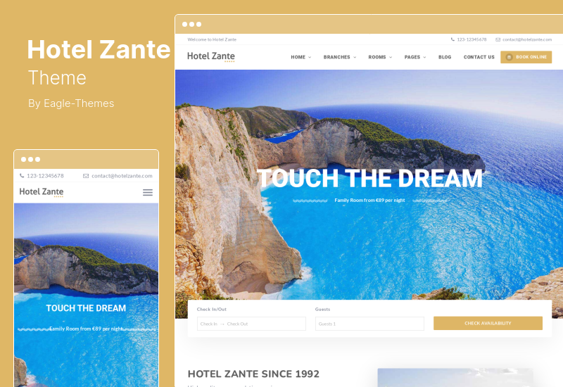 Hotel Zante Teması - Otel Rezervasyonu WordPress Teması