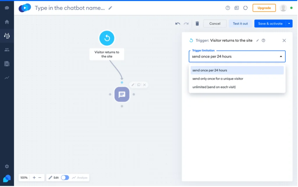 الخيارات المتاحة لمشغل chatbot المحدد