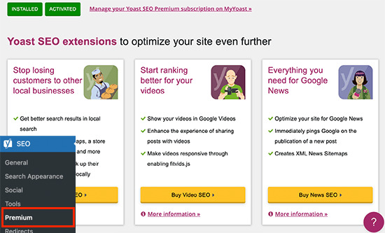 Extensiones de mapa de sitio de Yoast