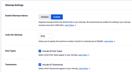 Configuración del mapa del sitio SEO todo en uno