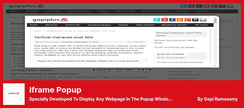Plugin popup iframe - Special dezvoltat pentru a afișa orice pagină web în fereastra pop-up utilizând URL-ul web.