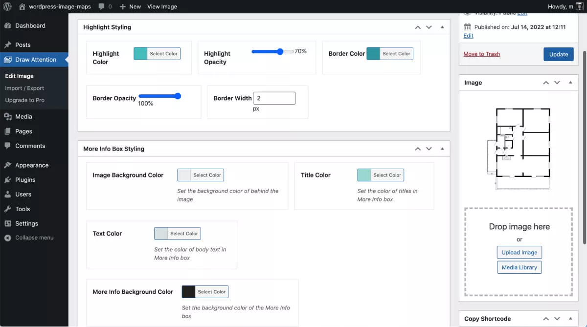 Imagemap-Styling-Optionen in WP Draw Attention