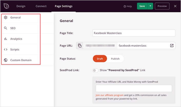 Editar la configuración de la página de destino del podcast de SeedProd