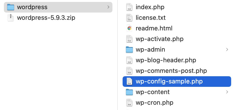 поиск файла wp-config-sample.php