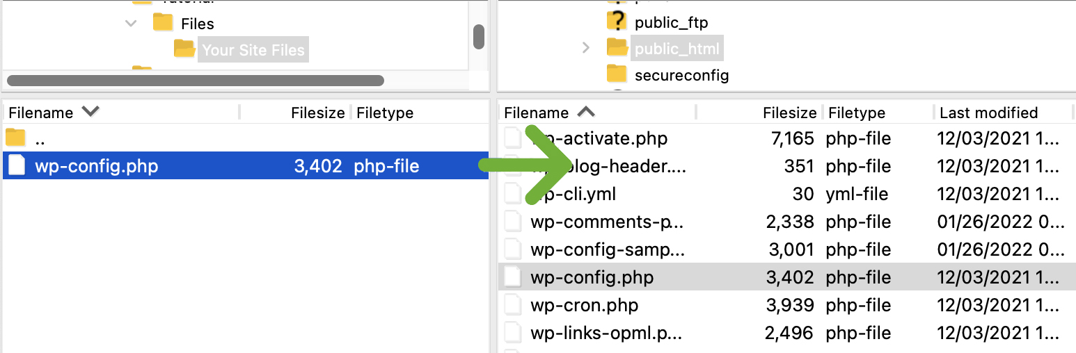 memindahkan file wp-config.php melalui ftp