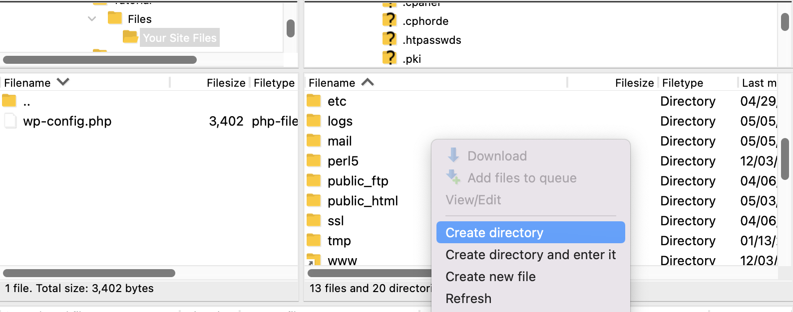 creare una directory tramite ftp