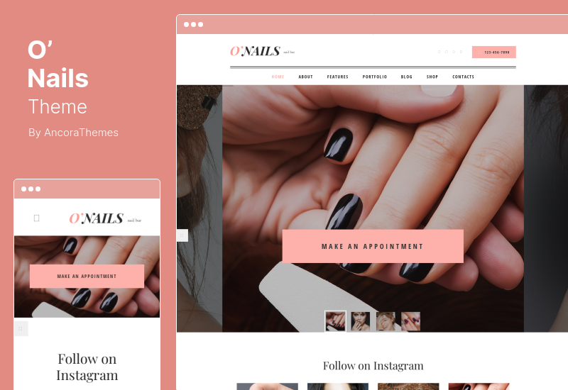 Tema O'Nails - Tema WordPress de bem-estar para bar de unhas e salão de beleza