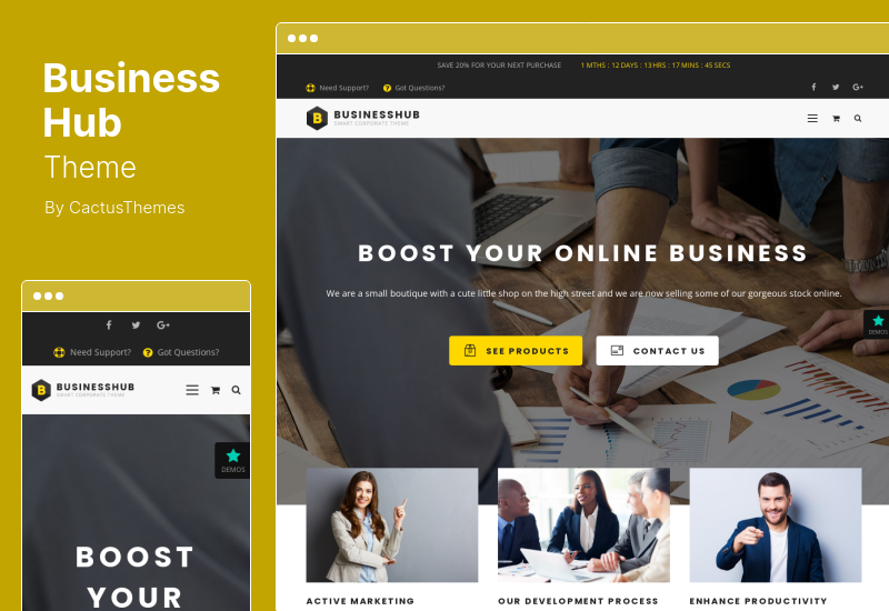 Tema Business Hub - Vendedores de produtos online com downloads digitais fáceis Tema WordPress