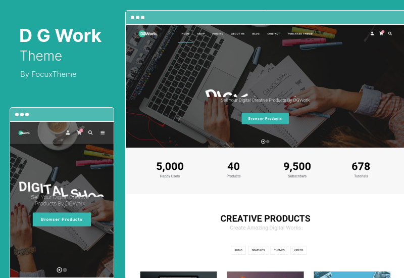 ธีม DGWork - ร้านค้าดิจิทัลและตลาดที่ตอบสนองต่อการดาวน์โหลดดิจิทัล ธีม WordPress