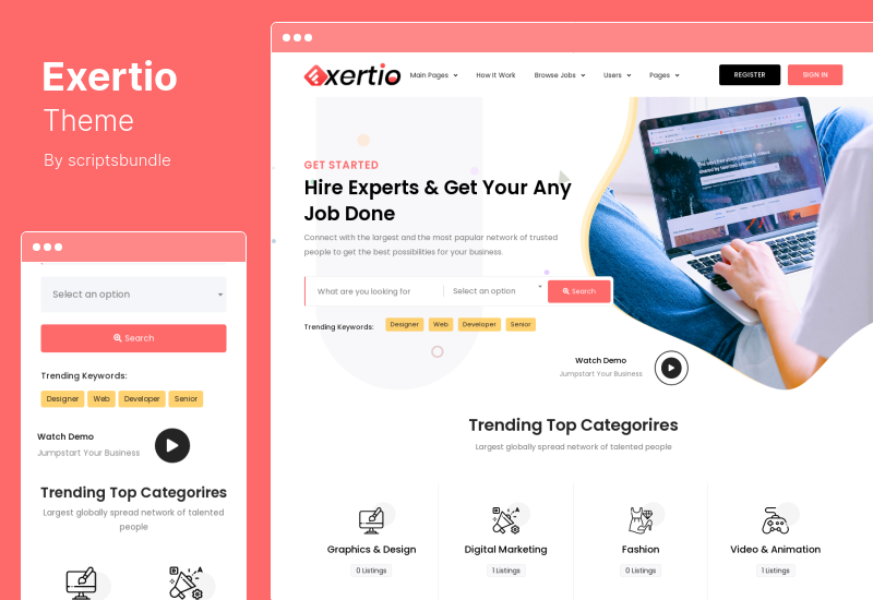 Exertio 테마 - Freelance Marketplace WordPress 테마