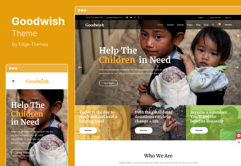 موضوع Goodwish - سمة WordPress الخيرية وغير الربحية