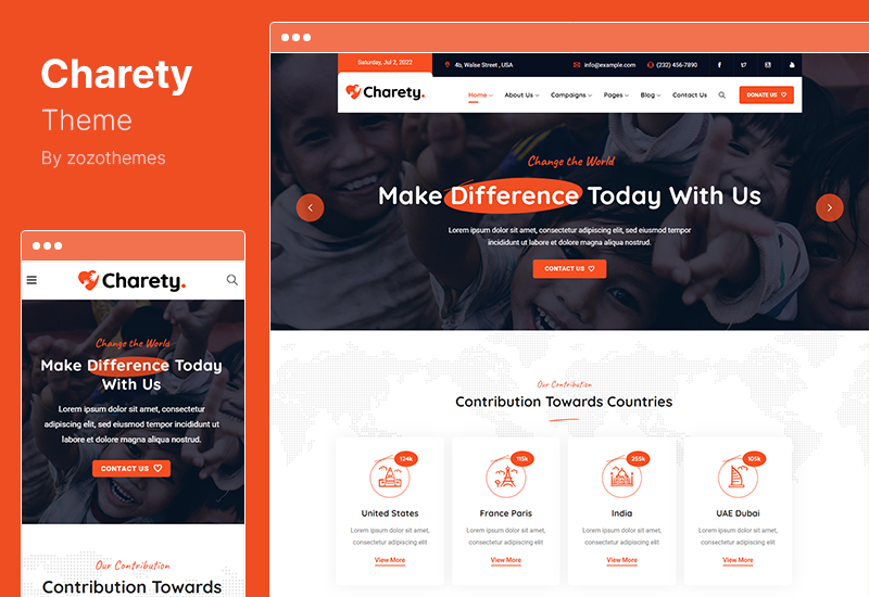 ธีม Charety - ธีม WordPress บริจาคเพื่อการกุศล