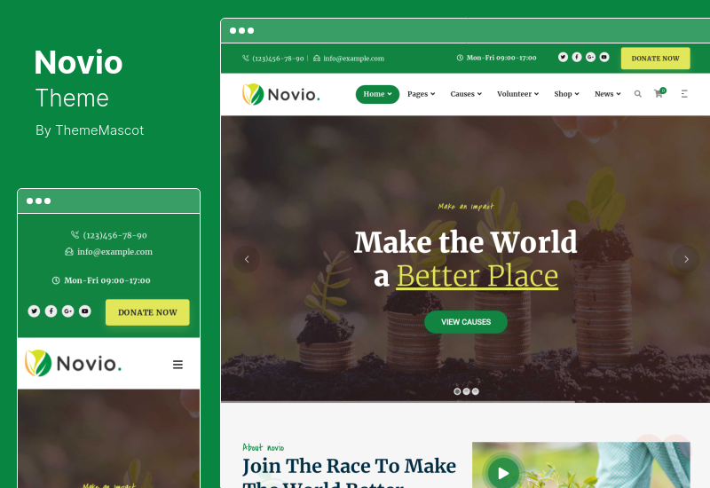 Novio Theme - Тема WordPress для некоммерческой благотворительности и экологии