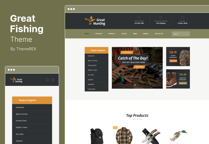 Great Fishing Theme - งานอดิเรกตกปลาและล่าสัตว์ WordPress Theme