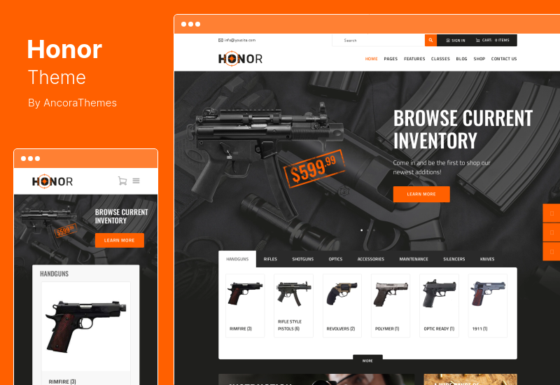 Tema de honor: tema de WordPress para club de tiro multipropósito y tienda de armas