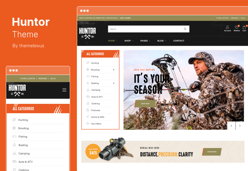 Hunter Theme - ร้านค้าล่าสัตว์และกลางแจ้ง WooCommerce Theme